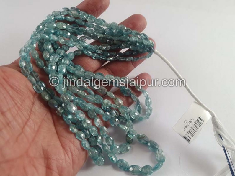 Blue Zircon Faceted Oval Beads