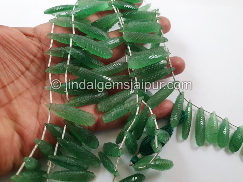 Green Strawberry Quartz Carved Long Pear Beads