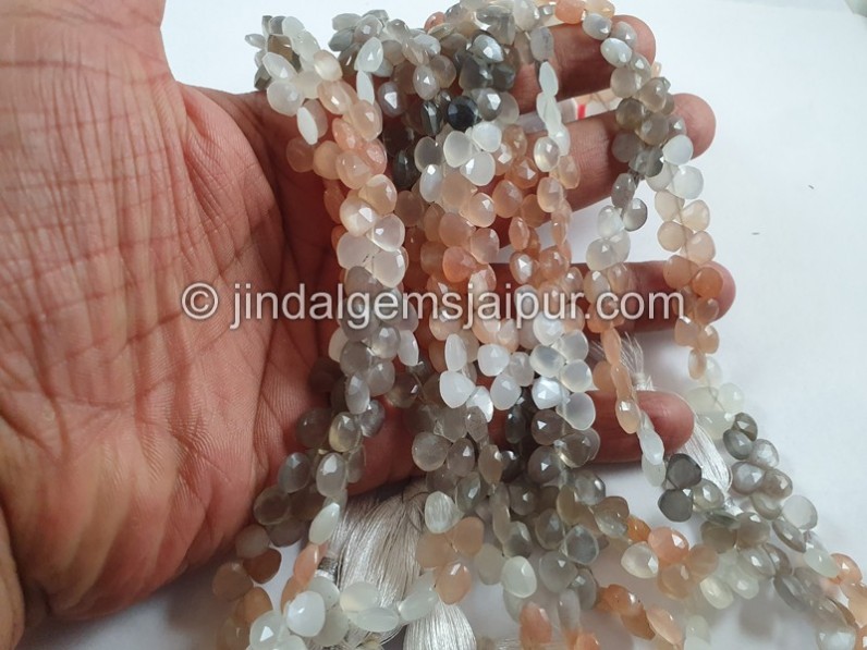 Multi Moonstone Faceted Heart Beads