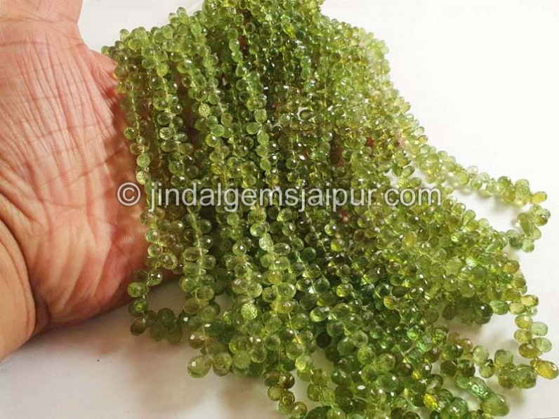 Deep Basil Green Tourmaline Faceted Drops Shape Beads