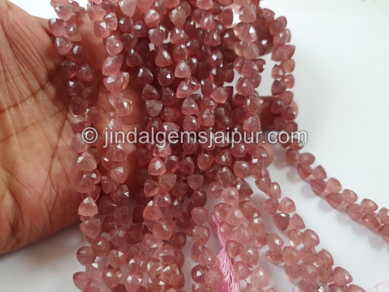 Pink Strawberry Quartz Faceted Trillion Beads