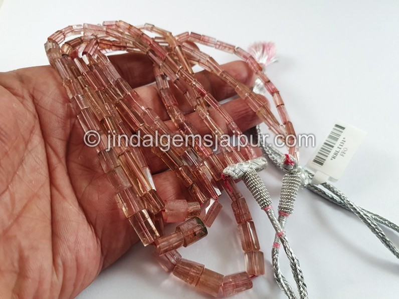 Pink Tourmaline Cut Pipe Shape Beads