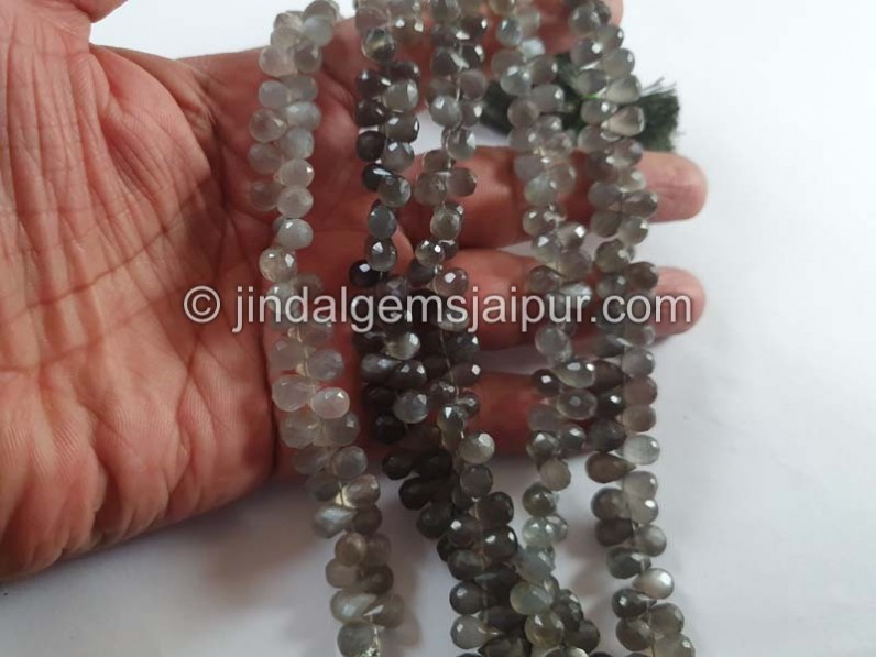 Grey Moonstone Faceted Drops Beads