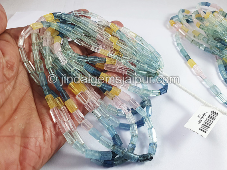 Multi Aquamarine Faceted Pipe Shape Beads