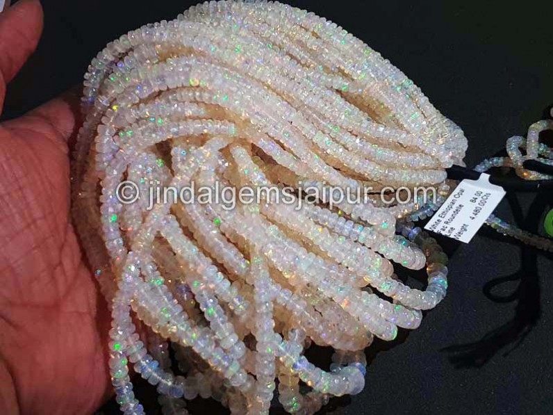 White Ethiopian Opal Faceted Roundelle Shape Beads