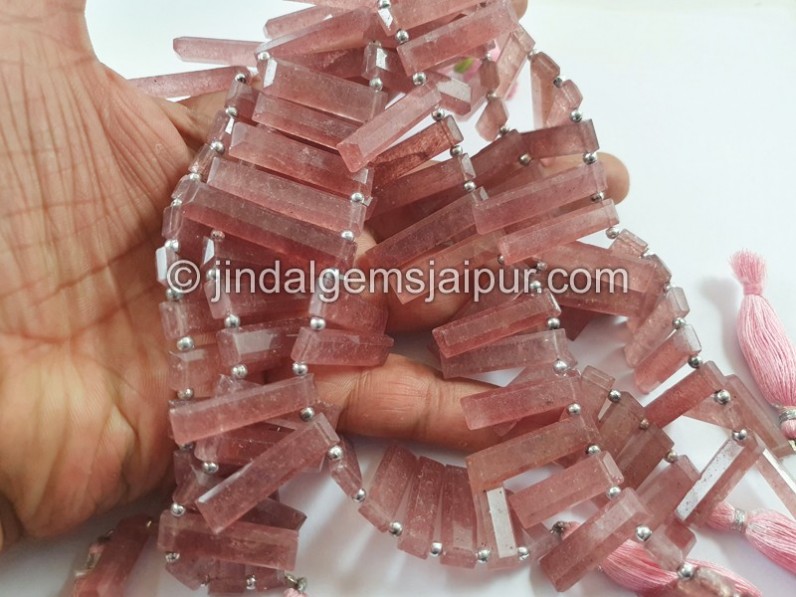 Pink Strawberry Quartz Cut Baguette Beads