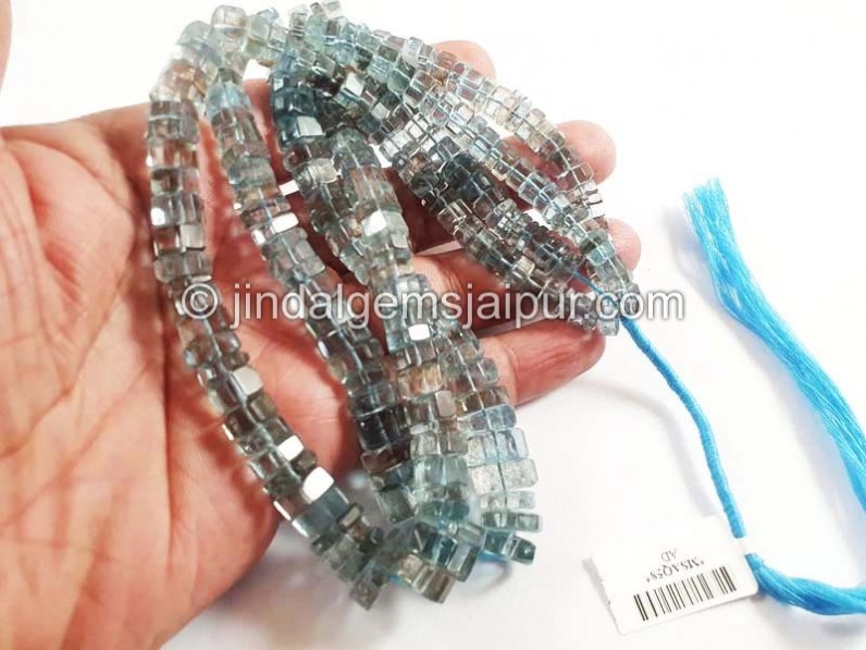 Moss Aquamarine Step Cut Bolt Shape Beads