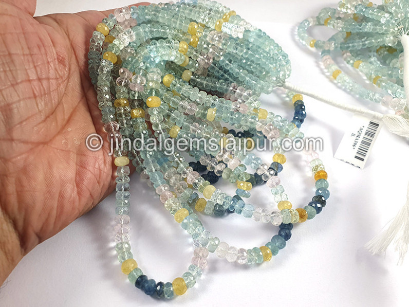 Multi Aquamarine Faceted Roundelle Shape Beads