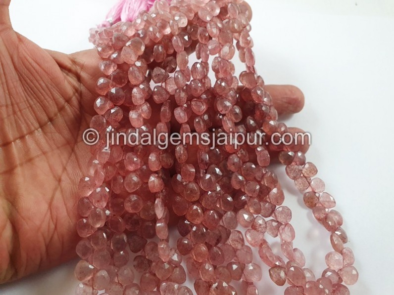 Pink Strawberry Quartz Faceted Heart Beads