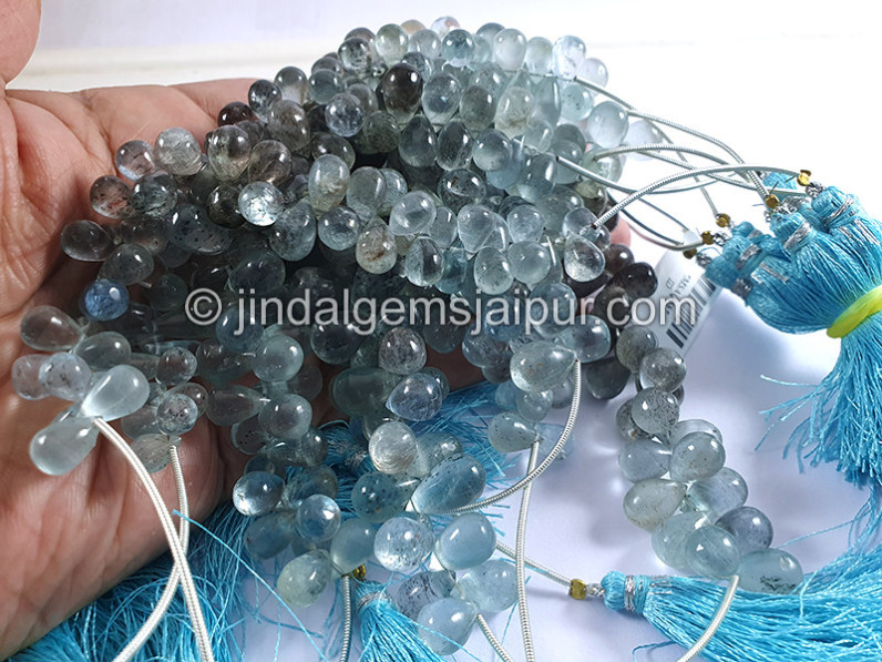 Moss Aquamarine Smooth Drops Shape Beads