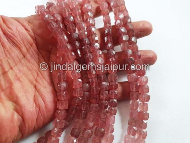 Strawberry Quartz Faceted Cube Beads