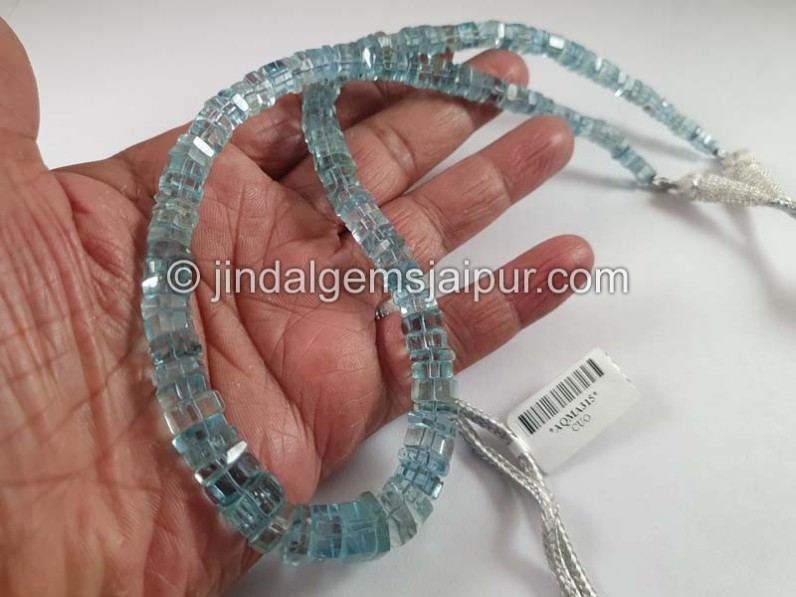 Aquamarine Step cut Bolt Shape Beads