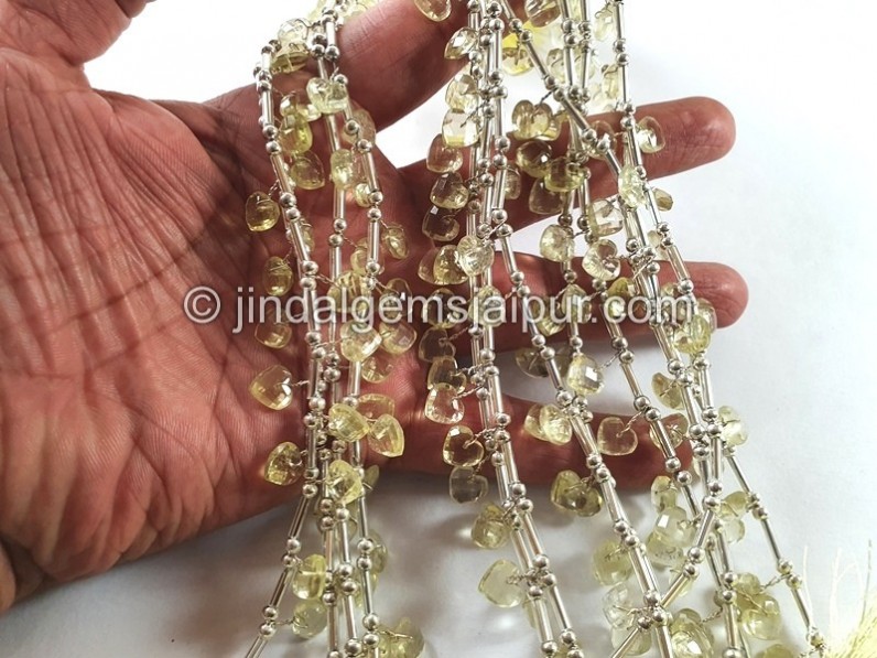 Lemon Quartz Fancy Faceted Heart Beads