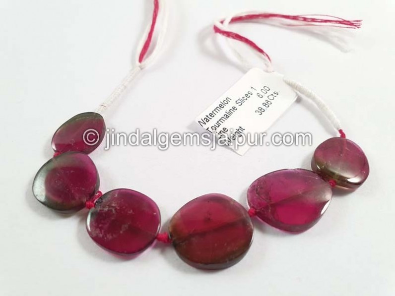 Watermelon Tourmaline Smooth Slices Beads