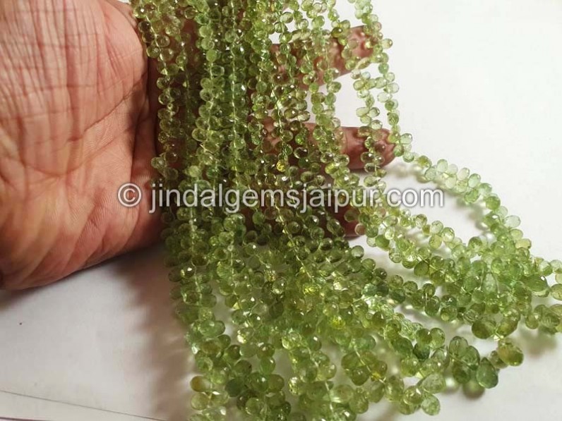 Basil Green Tourmaline Faceted Drops Beads