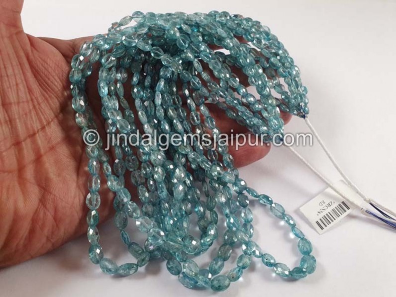 Blue Zircon Faceted Oval Beads