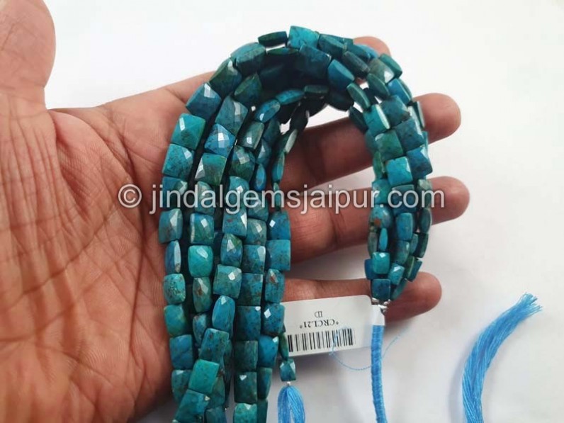 Deep Blue Chrysocolla Faceted Chicklet Beads