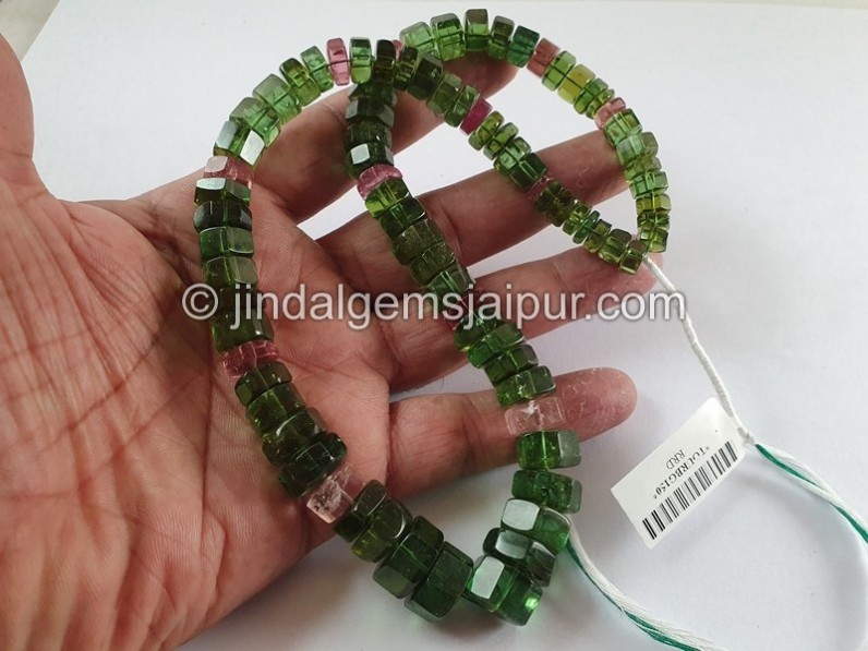 Emerald Green Tourmaline Step Cut Bolt Beads