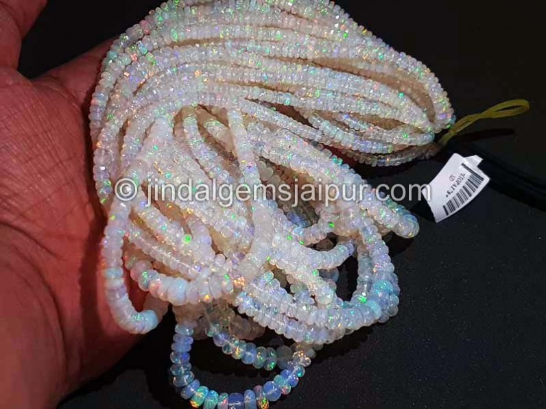 White Ethiopian Opal Faceted Roundelle Shape Beads