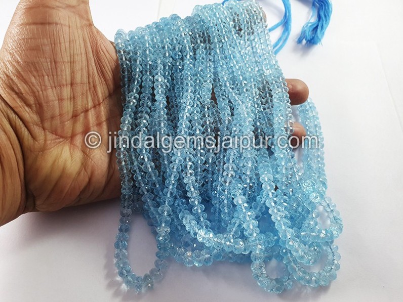 Sky Blue Topaz Faceted Roundelle Shape Beads