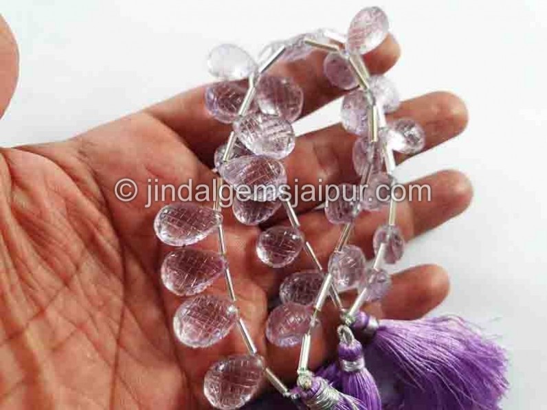 Pink Amethyst Carved Pumpkin Pear Beads