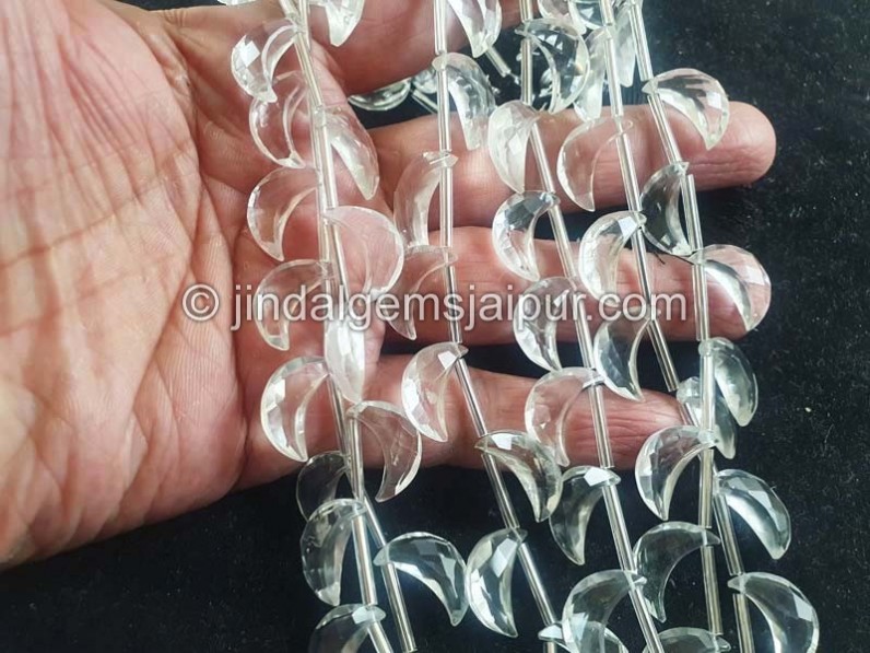 Crystal Quartz Faceted Moon Shape Beads