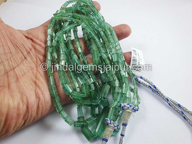 Emerald Green Tourmaline Cut Pipe Shape Beads