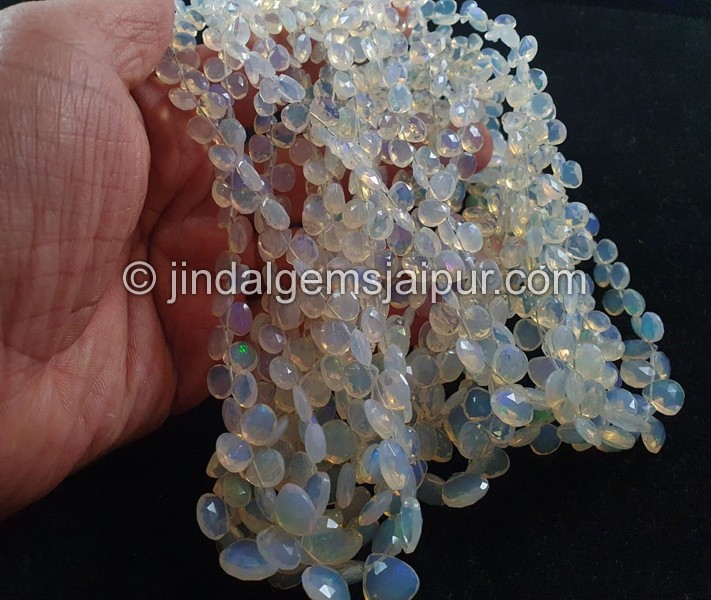Off White Ethiopian Opal Faceted Heart Beads
