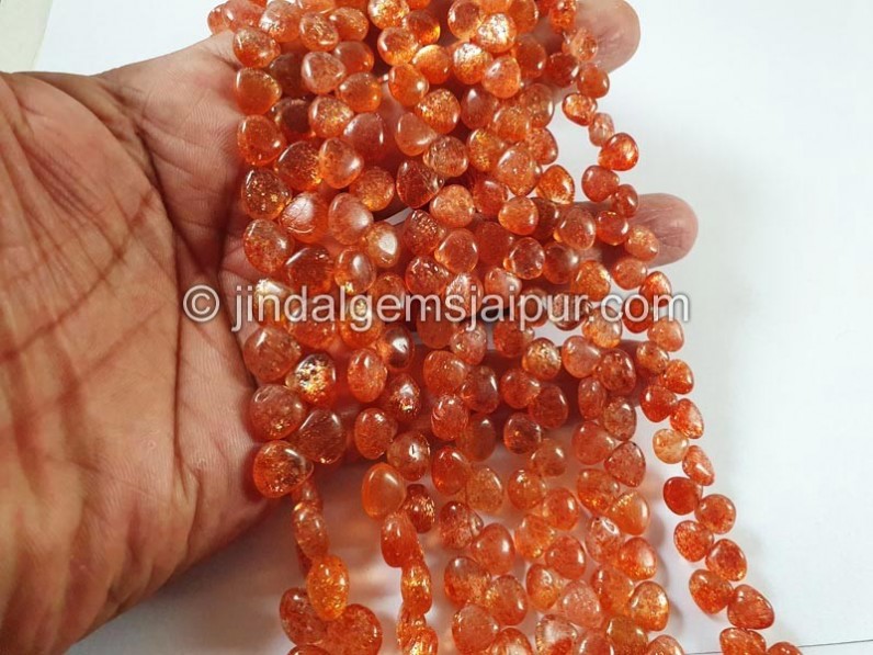 Sunstone Smooth Heart Beads