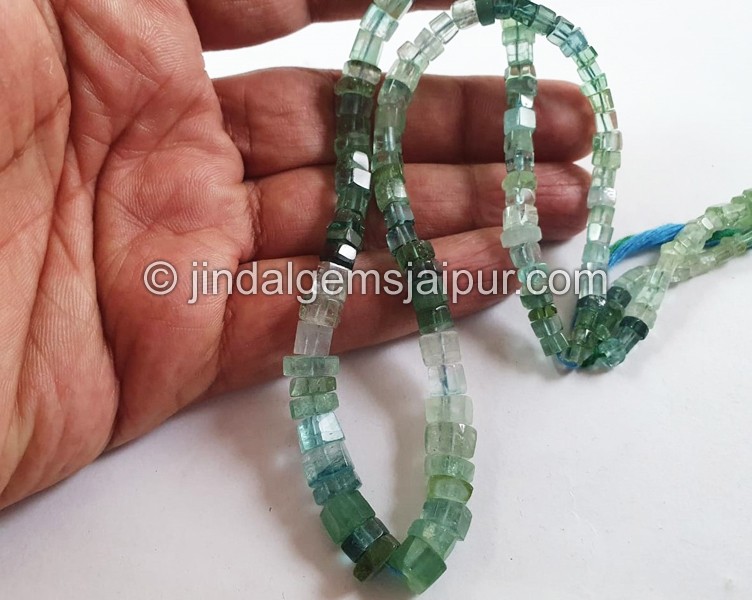 Bluish Green Tourmaline Shaded Step Cut Roundelle Beads