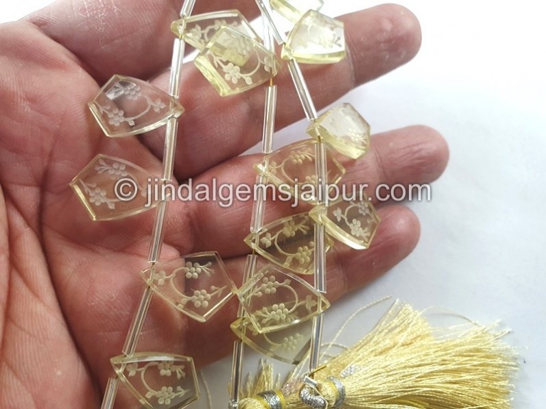 Lemon Quartz Carved Pentagon Beads