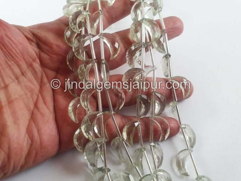 Green Amethyst Faceted Moon Shape Beads