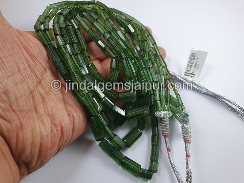 Green Tourmaline Step Cut Pipe Shape Beads
