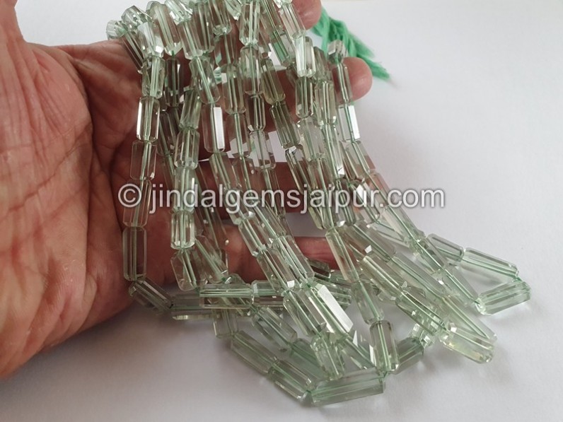 Green Amethyst Step Cut Cylinder Beads