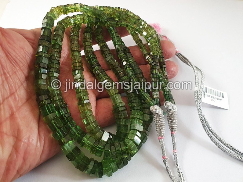 Green Tourmaline Cut Bolt Shape Beads