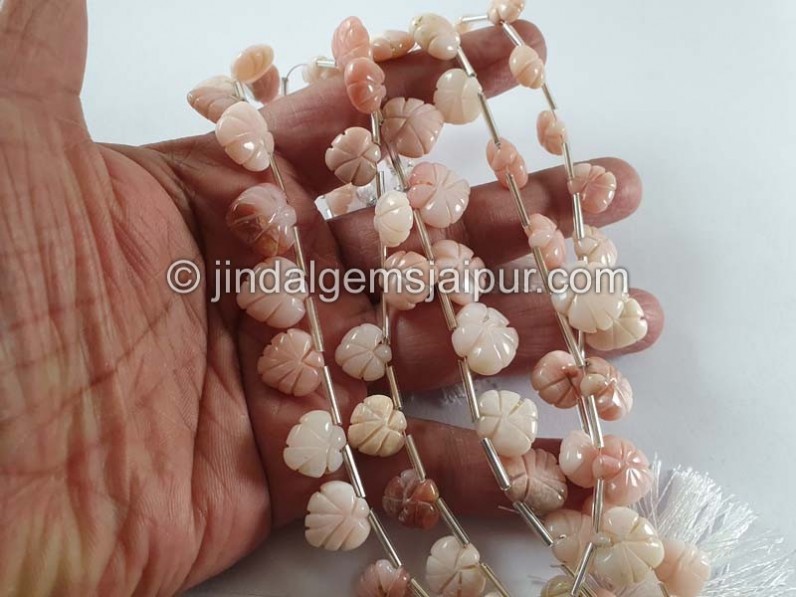 Pink Opal Carved Maple Leaf Beads