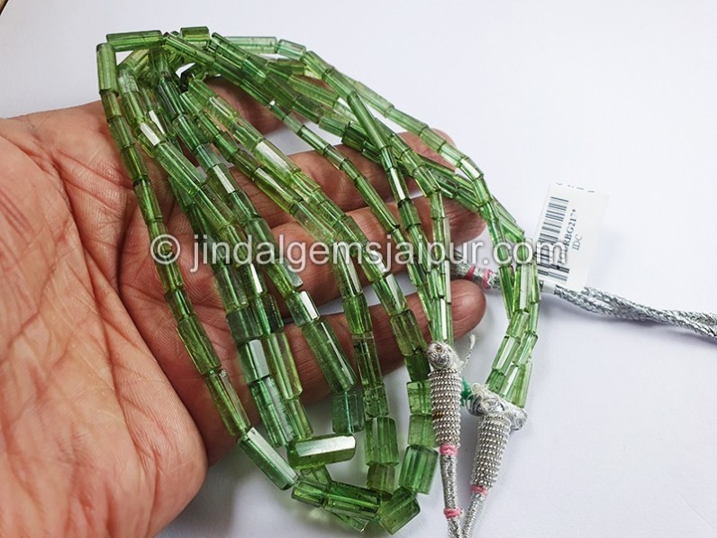 Green Tourmaline Step Cut Pipe Shape Beads