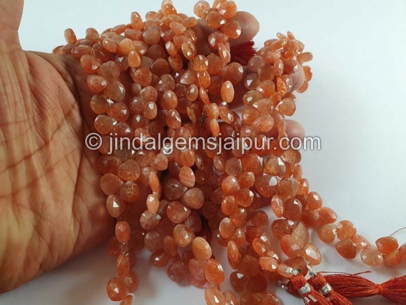 Sunstone Faceted Heart Beads