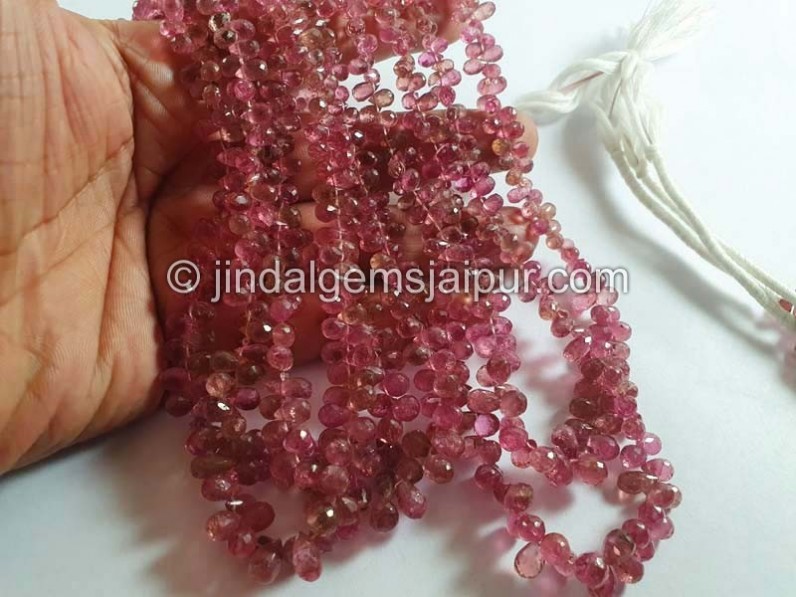 Deep Pink Tourmaline Faceted Drops Beads