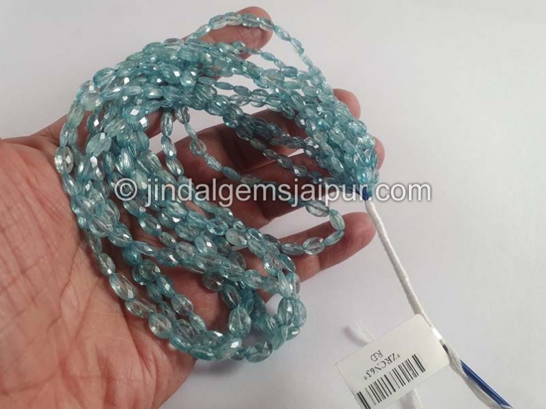 Blue Zircon Faceted Oval Beads