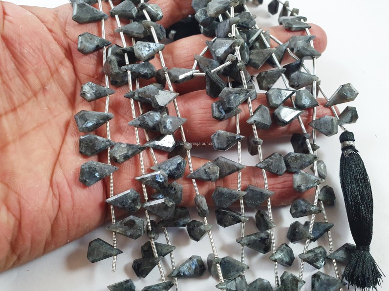 Black Rainbow Labradorite Flat Faceted Pentagon Beads