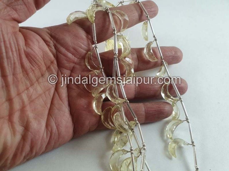 Lemon Quartz Faceted Moon Beads