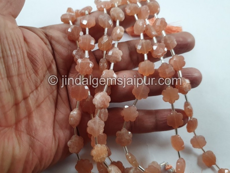 Peach Moonstone Faceted Flower Beads