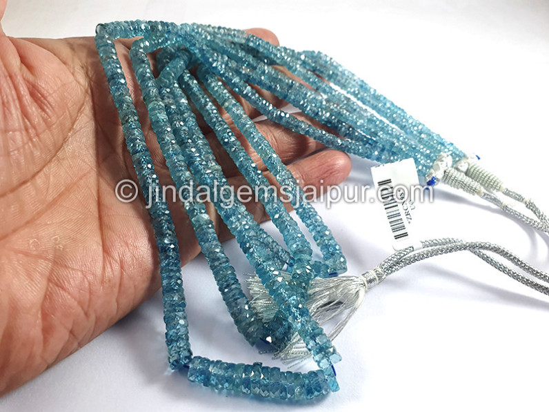 Blue Zircon Faceted Tyre Shape Beads