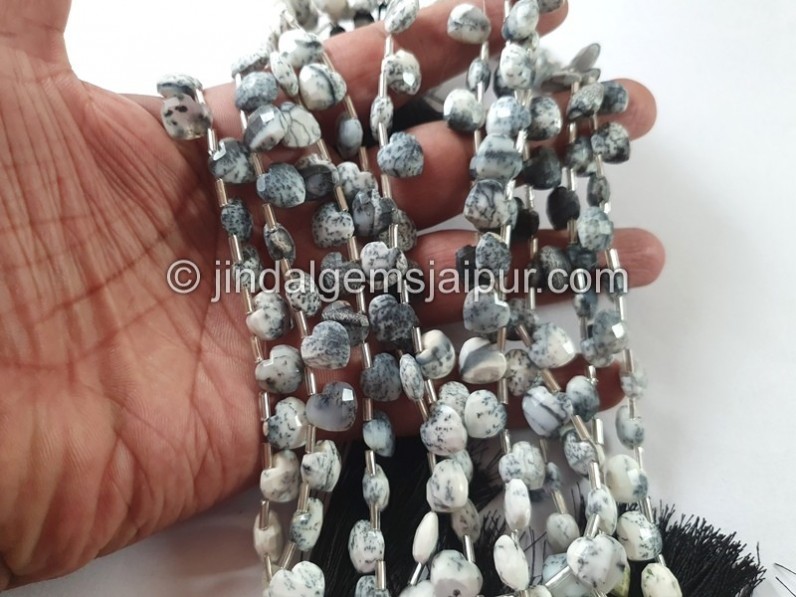 Dendritic Opal Faceted Fancy Heart Beads