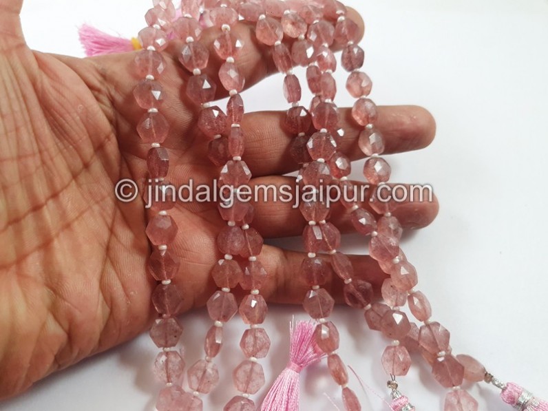 Pink Strawberry Quartz Faceted Hexagon Beads