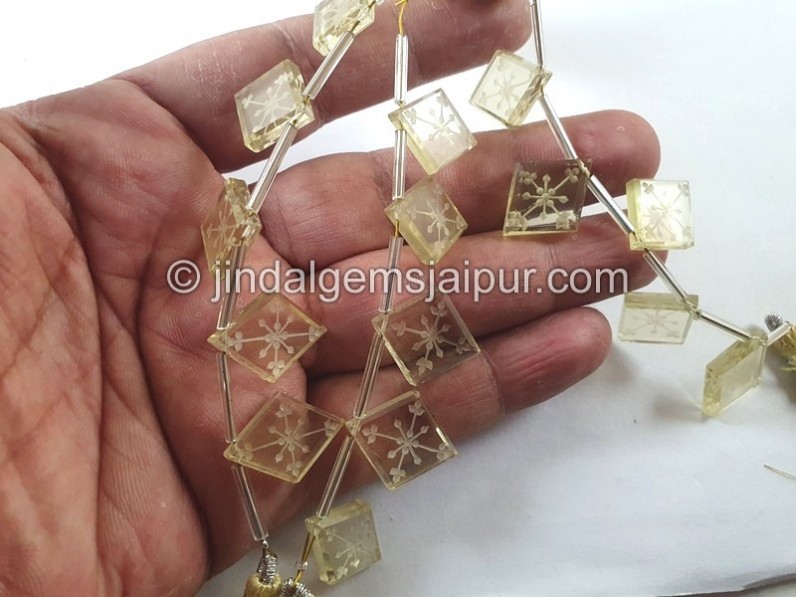 Lemon Quartz Carved Kite Beads