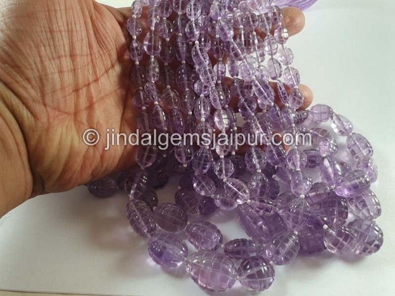 Pink Amethyst Carved Barrel Beads