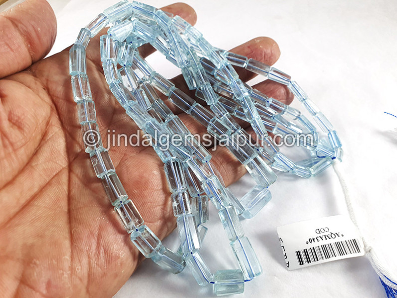 Aquamarine Step Cut Pipe Shape Beads