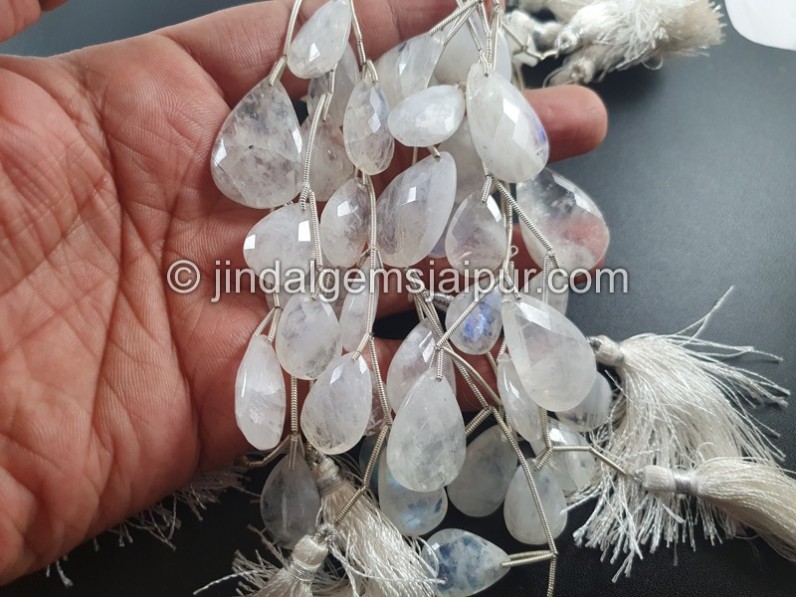 Rainbow Moonstone Front Drill Faceted Pear Beads